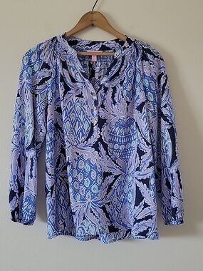 Lilly Pulitzer Lilac Blue Elsa Silk Blouse Size XS